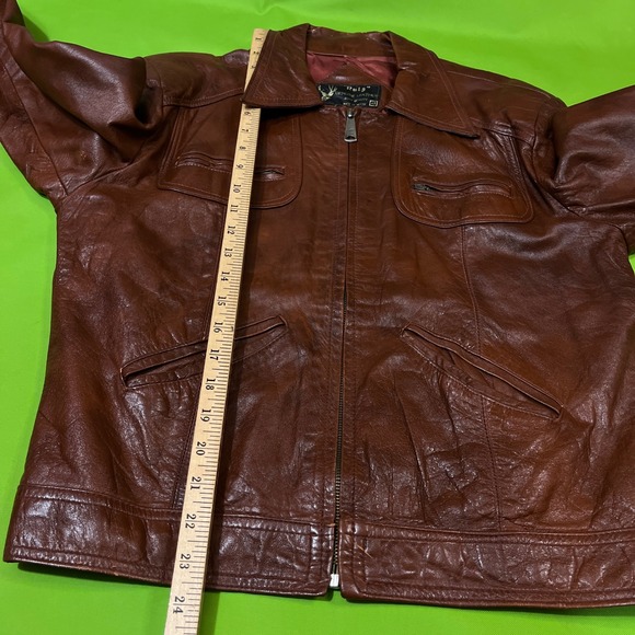 Vintage Ruiz Brown Genuine Leather Jacket Made in Mexico Size 42 Biker Moto 70s - Picture 4 of 8